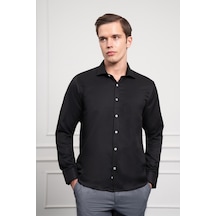 Morven Erkek Siyah Trend İtalyan Yaka Slim Fit Dar Kesim Gömlek 25mc004017001 Siyah Siyah