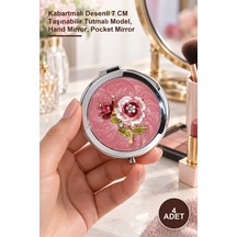 4 Adet El Aynası Kabartmalı Desenli 7 Cm Taşınabilir Tutmalı Model, Hand Mirror, Pocket Mirror