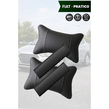 Fiat Pratico Uyumlu Lüks Set Deri Yastık Siyah Deri Kemer Koruyucu