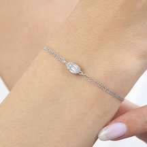 Pırlanta Montür Minimal Oval Baget Gümüş Bileklik