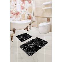 Siyah Mermer Görünümlü Banyo Halısı Klozet Paspas Seti Bs304n11
