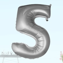 5 Yaş Rakam Folyo Balon. 100 CM - Gümüş