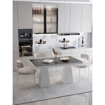 Avvio Fiare Lake Mdf Ayak Teddy Sandalye 80x140 Yemek Masası Mutfak Masası 4 Kişilik Masa Sandalye Takım Siyah Mermer
