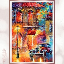 Retro Araba Ve Yağmurlu Sokak Pvc Tablo - Renkli Vintage Pvc Tablo