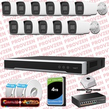 Provzen Hikvision 11 Kameralı 6mp Ip Colorvu 3.0 Güvenlik Sistemi Aı İnsan Araç Algılama Çift Yönlü Ses Ve Işıklı Alarm