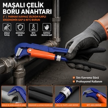 Hcs Proline Cr-v 1" Maşalı Çelik Boru Anahtarı - Silikon Kaplı Ergonomik Sap Ve 90 Burun