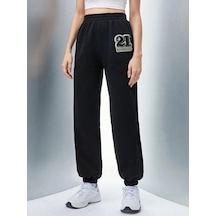 Qutie Letter Graphic Elastic Waist 4 Mevsim Eşofman Siyah