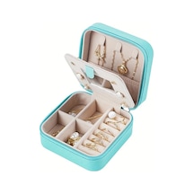 Gateesat Mavi Kapaklı Seyahat Çantası Aynalı Küçük Takı Kutusu Yüzük Küpe Kolye Mavi