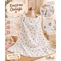 Sallhome Baby Textile %100 Pamuk Müslin Çiçek Desenli Emzirme Önlüğü 80x100 CM Ayarlanabilir Cırtlı Kapama