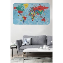 Türkçe Eğitici Ülke Ve Başkent Okyanus Detaylı Atlası Dünya Haritası Duvar Sticker -60x105-3863 - Renkli Çok Renkli