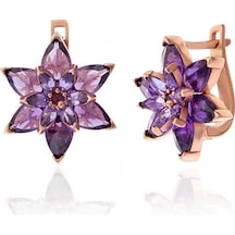 Stillove Gümüş Rose Mor Lotus Çiçeği Kadın Küpe