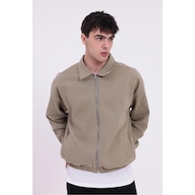 Erkek Gabardin Kumaş Fermuarlı Oversize Beli Lastikli Mevsimlik Ceket-265 Haki