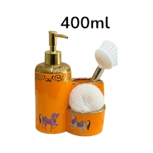 Premium Porselen Horse Sıvı Sabunluk,fırçalı Süngerlik Bölmeli 47005 Çok Renkli