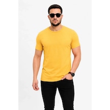 Erkek Basic Tişört Bisiklet Yaka Kısa Kol Günlük Yazlık Slim Fit T-shirt - Sarı