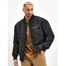 Ertaştrendstore Erkek Bomber Mont Siyah Atatürk Silüet Baskılı Fermuarlı Cepli Kapitone Astarlı - Siyah Çoklu Renk