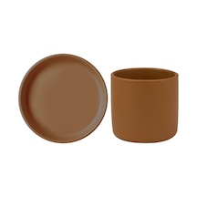 Oioi Basic Silikon Beslenme Seti Tabak & Bardak Kahverengi