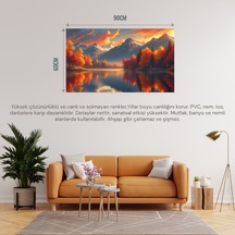 Doğa Ve Manzara Yatay Sakin Göl Sonbahar Tonları Gerçekçi Derinliğe Sahip 07 Çerçevesiz 90x60cm Pvc Tablo