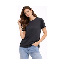 Yake Store Bisiklet Yaka Tişört Regular Kalıp Basic Pamuklu Günlük Kullanım T-shirt - Füme - Füme siyah