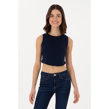 U.S. Polo Assn. Kadın Lacivert Kolsuz Bisiklet Yaka Crop Basic Tişört 50305695-VR033
