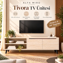 Tivora Modern Tv Ünitesi - Salon Tv Sehpası - Traverten 135 Cm
