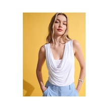 Dilvin 32895 Degaje Yaka Top Beyaz