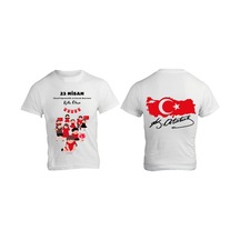 Alpşan Ticaret 23 Nisan Baskılı Unisex Çocuk/yetişkin Tişört Çift Taraflı Baskı Çocuk Bayramı T-shirt 40 Beyaz