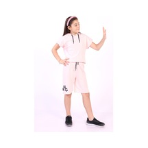 Toontoy Kız Çocuk Yazı Baskılı Şortlu Takım Pudra