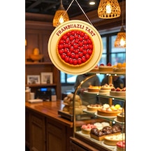 Frambuazlı Tart Temalı İpli Ahşap Kapı Duvar Süsü, Pastane, Tatlı Dükkanı, Cafe Tablo Dekoru