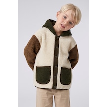 Defacto Çıtçıtlı Renk Bloklu Kapüşonlu Pelüş Hırka Erkek Bebek H2374a526cwkh70 Haki-kh70