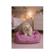 Premium Kedi Ve Köpek Yatağı Kafa Destekli Kaydırmaz Taban Yıkanabilir Fermuarlı Çift Taraflı Minder %100 Boncuk Elyaf Pembe - 880997317