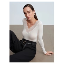 Dilvin 32311 Dantelli Kaşmir Bluz-ekru Ekru
