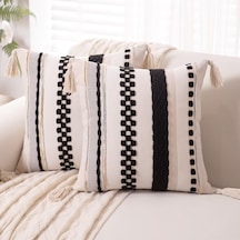 Vkemall 2'li Bohem Desenli Yorgan Kılıfı 18x18 İnç, Siyah, Çift Taraflı, Gizli Fermuar, El Yapımı Tassel, Koltuk Yastık Kılıfı Siyah