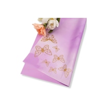 Çiçek Ambalaj Kağıdı - Lila - Altın Kelebekli - 5 Adet - Mat Opp 58x58 Cm