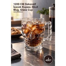 3 Adet Cam Kurukafa Kupa Bardak 12x9 Cm Dekoratif İçecek Kupası, Skull Mug, Glass Cup Diğer