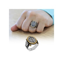 Oval Otantik Tasarım Ayyıldız Motifli 925 Ayar Gümüş Erkek Yüzük