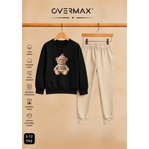 Overmax Teddy Bear Baskılı Çocuk Kapüşonsuz Sweatshirt Eşofman Takımı 3-12 Yaş Siyah-bej - 924528764 Siyah-bej