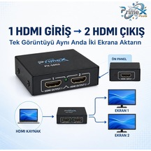 Primex Px-5002 2 Port Hdmı Splitter, 1 Giriş 2 Çıkış Adaptörlü Hdmı Çoklayıcı, 1080p 2k 4k Fhd 3d Görüntü Dağıtıcı, Pc Laptop Uydu Alıcı Ps5 Xbox Dvr Nvr Tv Box İçin Aynı Görüntü Ekran Çoğaltıcı