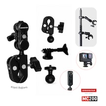 Knmaster Mc-200 360 Ayarlanabilir Motosiklet Çift Yengeç Kelepçeli Double Clamp Aksiyon Kamera Destek Aparatı 17 Cm