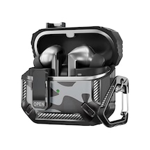 Samsung Galaxy Buds 3 Pro, Buds 3 Ve Buds 3 Fe İle Uyumlu Mandallı Kapak Kilit Sistemli Mat Dokulu Darbelere Dayanıklı Kamuflaj Silikon Kılıf Siyah