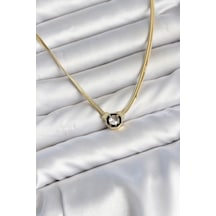 Ezme Yılan Zincir Model Zirkon Taşlı Vıp Seri Gold Renk Kadın Kolye Çok Renkli
