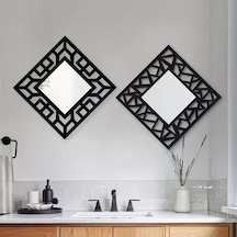 2'li Set Kırılmaz Pleksi Dekoratif Duvar Aynası - 22.5x22.5 Cm Geometrik Çerçeveli 1. Sınıf Ayna Çok Renkli