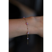 Yenigün Kuyumculuk 14 Ayar Altın Pembe Opal Detaylı Zincir Bileklik Blk26948 Sarı Altın