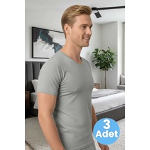 Tezzgelsin Erkek Penye Likralı 3'lü V Yaka Fanila Gri