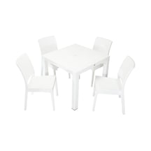 Depootoptan Mandella Elit Rattan 90 x 90 CM Elit Sandalye Masa Takımı Beyaz