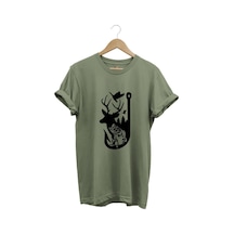 Avcılık Hunter Outdoor Geyik Balık Çulluk Baskılı %100 Pamuk Regular Fit Haki T-shirt Haki