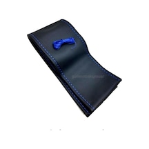 Universal Dikmeli Direksiyon Kılıfı Soft Siyah Deri-mavi Ipli 38cm-10.5cm