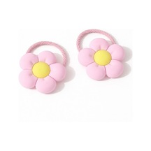 Çiçekli Kız Çocuk Lastikli Toka 2li Set St09517 Pembe
