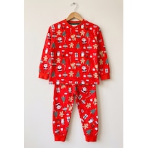 Bmt Bebek %100 Pamuk Kırmızı Yılbaşı Temalı Çocuk Pijama Takımı 3-12 Yaş