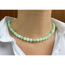 Yeşil Opal Taşı Doğaltaş Kolye 8 Mm Bej