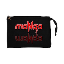 Manga Yazı Yansıması Siyah Clutch Astarlı Cüzdan / El Çantası